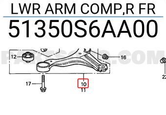 Honda 51350S6AA00 LWR ARM COMP,R FR