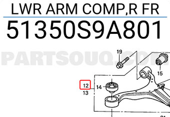 Honda 51350S9A801 LWR ARM COMP,R FR