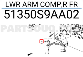 Honda 51350S9AA02 LWR ARM COMP,R FR