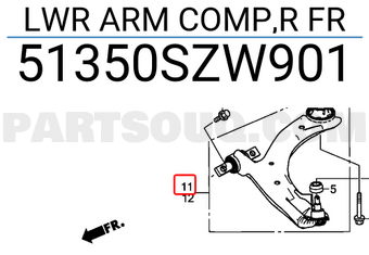 Honda 51350SZW901 LWR ARM COMP,R FR