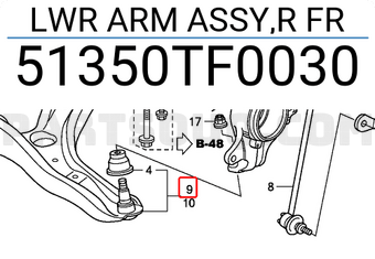 Honda 51350TF0030 LWR ARM ASSY,R FR
