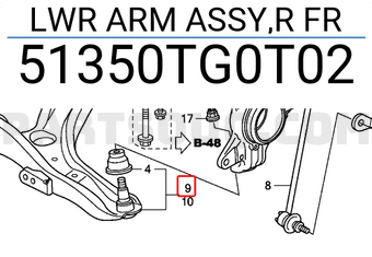 Honda 51350TG0T02 LWR ARM ASSY,R FR