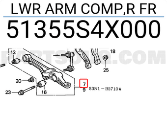 Honda 51355S4X000 LWR ARM COMP,R FR