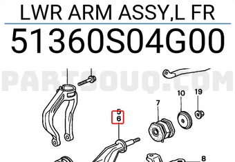 Honda 51360S04G00 LWR ARM ASSY,L FR