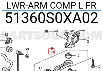 Honda 51360S0XA02 LWR-ARM COMP L FR