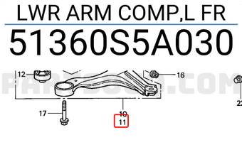 Honda 51360S5A030 LWR ARM COMP,L FR