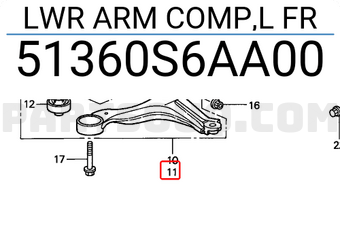 Honda 51360S6AA00 LWR ARM COMP,L FR