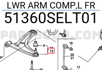 Honda 51360SELT01 LWR ARM COMP,L FR