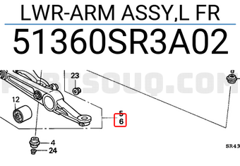 Honda 51360SR3A02 LWR-ARM ASSY,L FR