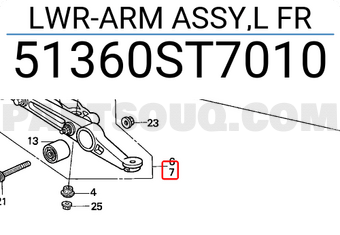 Honda 51360ST7010 LWR-ARM ASSY,L FR