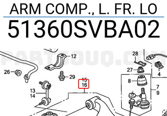 Honda 51360SVBA02 ARM COMP., L. FR. LO