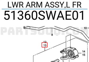 Honda 51360SWAE01 LWR ARM ASSY,L FR
