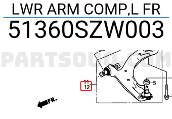 Honda 51360SZW003 LWR ARM COMP,L FR