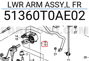 Honda 51360T0AE02 LWR ARM ASSY,L FR
