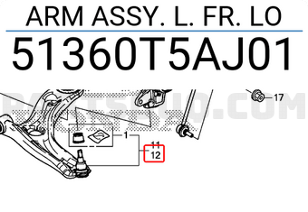 Honda 51360T5AJ01 ARM ASSY. L. FR. LO