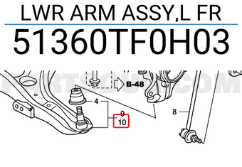Honda 51360TF0H03 LWR ARM ASSY,L FR