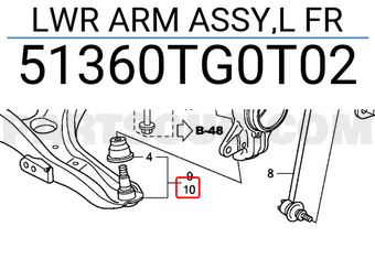 Honda 51360TG0T02 LWR ARM ASSY,L FR