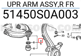 Honda 51450S0A003 UPR ARM ASSY,R FR