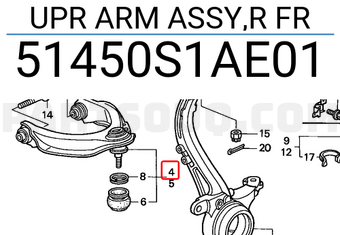 Honda 51450S1AE01 UPR ARM ASSY,R FR