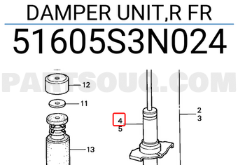 Honda 51605S3N024 DAMPER UNIT,R FR