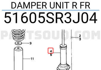 Honda 51605SR3J04 DAMPER UNIT R FR