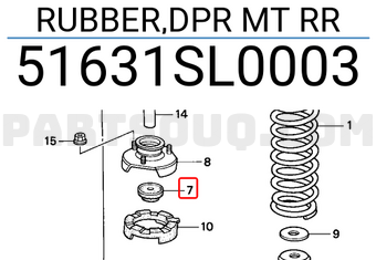 Honda 51631SL0003 RUBBER,DPR MT RR