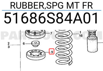 Honda 51686S84A01 RUBBER,SPG MT FR