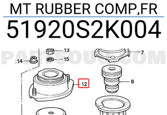 Honda 51920S2K004 MT RUBBER COMP,FR