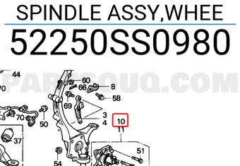 Honda 52250SS0980 SPINDLE ASSY,WHEE