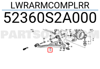 Honda 52360S2A000 LWRARMCOMPLRR