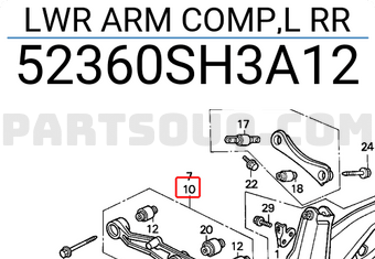 Honda 52360SH3A12 LWR ARM COMP,L RR