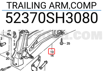 Honda 52370SH3080 TRAILING ARM,COMP