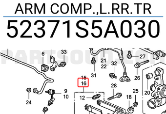 Honda 52371S5A030 ARM COMP.,L.RR.TR