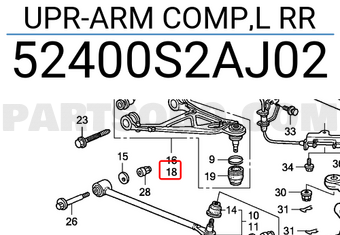 Honda 52400S2AJ02 UPR-ARM COMP,L RR