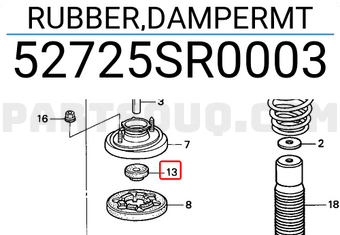 Honda 52725SR0003 RUBBER,DAMPERMT