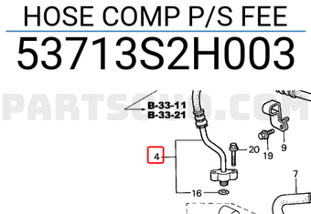 Honda 53713S2H003 HOSE COMP P/S FEE