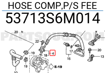 Honda 53713S6M014 HOSE COMP,P/S FEE
