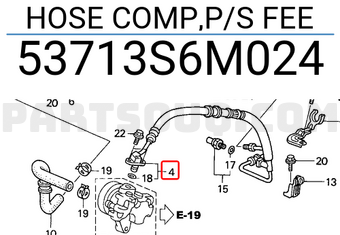 Honda 53713S6M024 HOSE COMP,P/S FEE