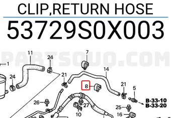 Honda 53729S0X003 CLIP,RETURN HOSE