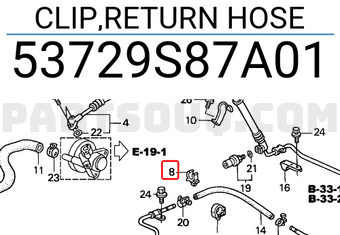 Honda 53729S87A01 CLIP,RETURN HOSE