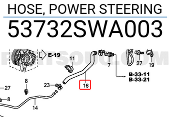Honda 53732SWA003 HOSE, POWER STEERING