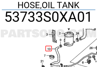 Honda 53733S0XA01 HOSE,OIL TANK