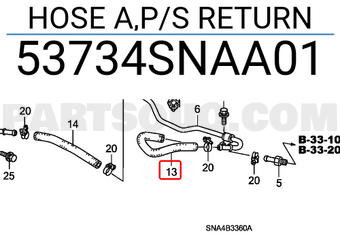 Honda 53734SNAA01 HOSE A,P/S RETURN