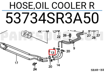 Honda 53734SR3A50 HOSE,OIL COOLER R