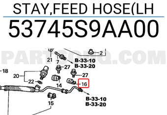 Honda 53745S9AA00 STAY,FEED HOSE(LH