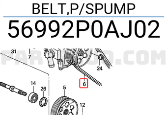 Honda 56992P0AJ02 BELT,P/SPUMP