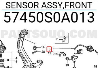 Honda 57450S0A013 SENSOR ASSY,FRONT