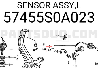 Honda 57455S0A023 SENSOR ASSY,L