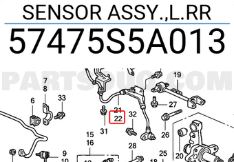 Honda 57475S5A013 SENSOR ASSY.,L.RR