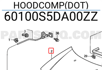 Honda 60100S5DA00ZZ HOODCOMP(DOT)